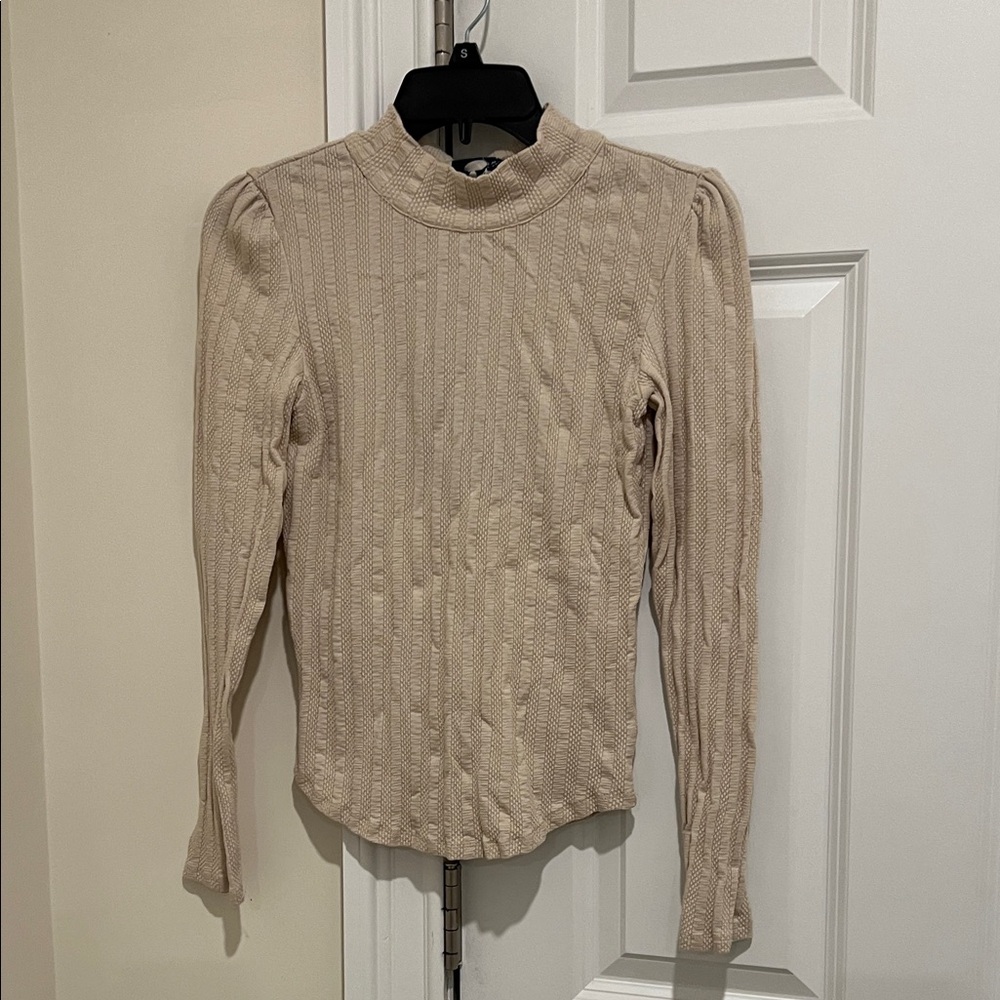 Free People Cream Long Sleeve Knit Top